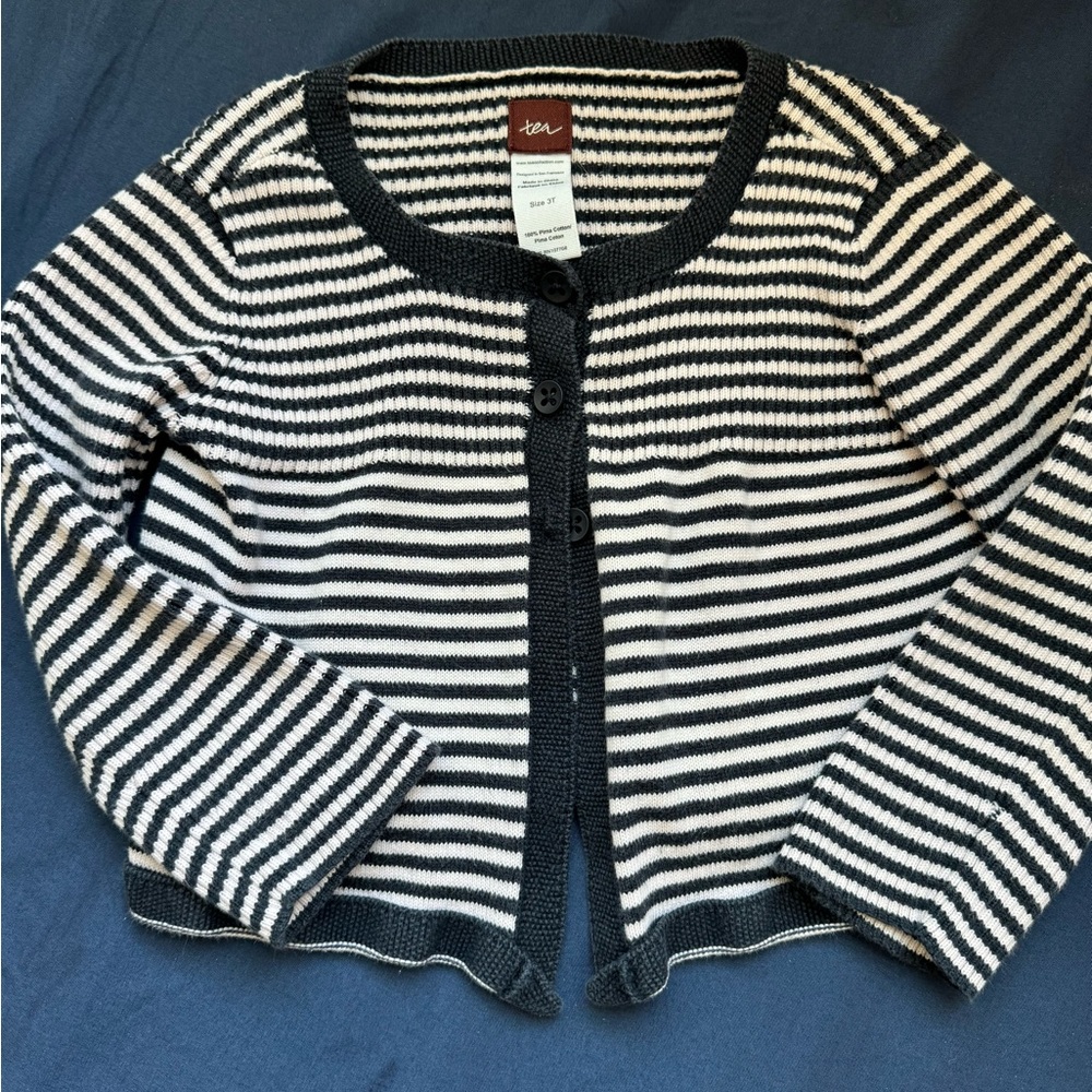 Tea Collection 3T navy blue and white stripes sweater